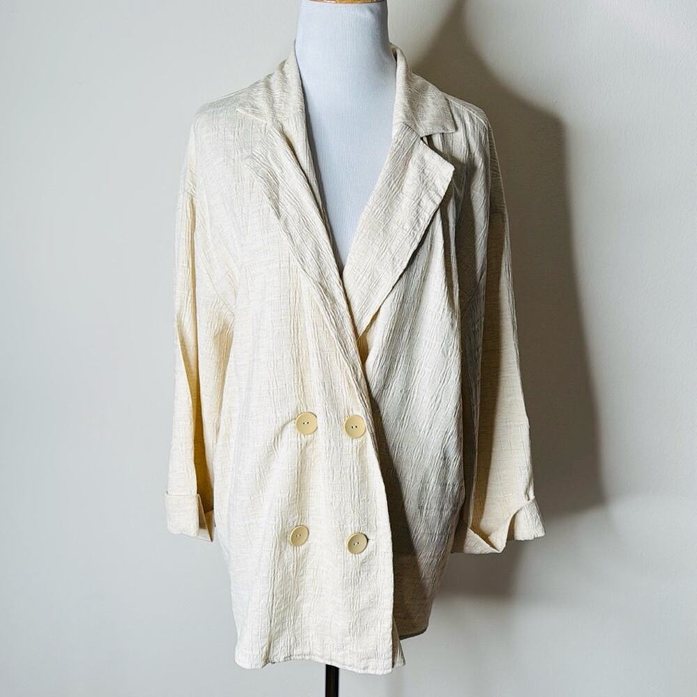 Zara Ivory Crinkled Oversized Relaxed Fit Blazer
